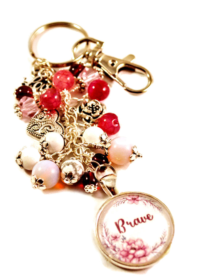 Inspirational Brave Women's Purse Charm Keychain Beaded Keyrings for Women