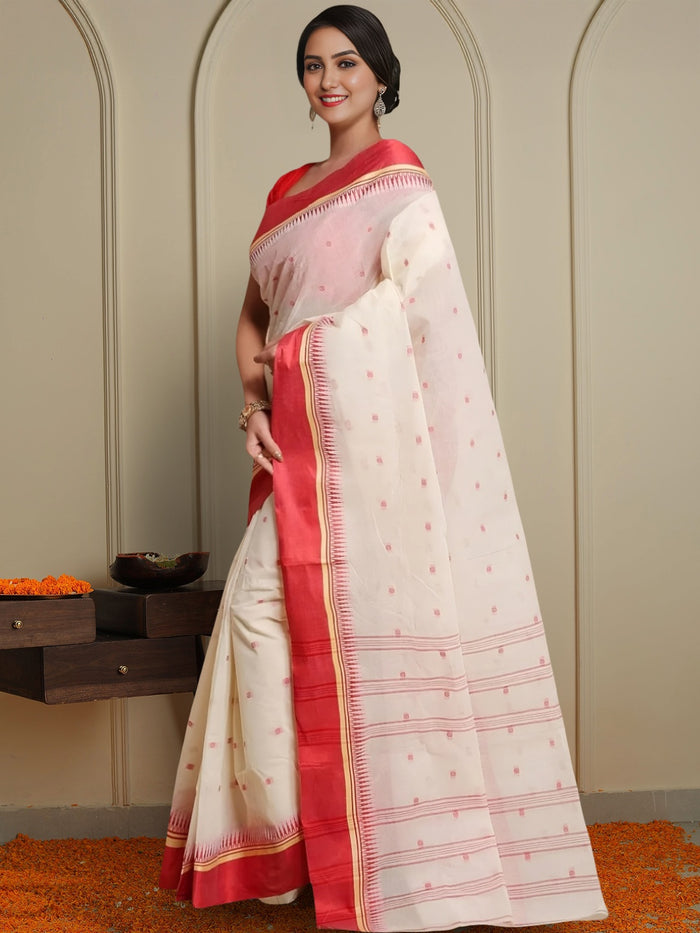 Indiehaat | Pure Cotton Jamdani Saree White