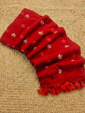 Indiehaat | Pure Mul Cotton Digital Embroidery Saree Red