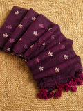 Indiehaat | Pure Mul Cotton Digital Embroidery Saree Wine