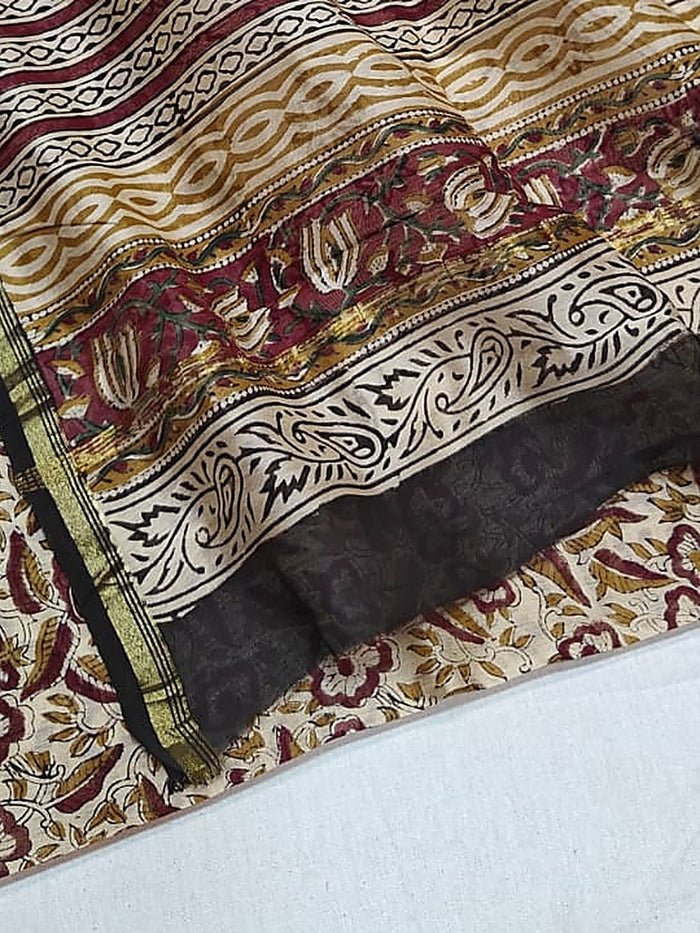 Indiehaat | Beige Chanderi Silk Kalamkari Saree