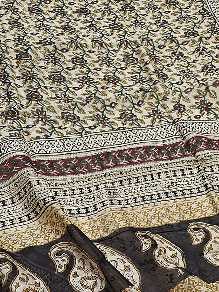 Indiehaat | Beige Chanderi Silk Kalamkari Saree