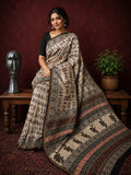 Indiehaat | Beige Chanderi Silk Kalamkari Saree