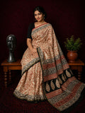 Indiehaat | Beige Chanderi Silk Kalamkari Saree