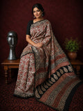 Indiehaat | Beige Chanderi Silk Kalamkari Saree