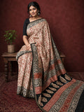 Indiehaat | Beige Chanderi Silk Kalamkari Saree