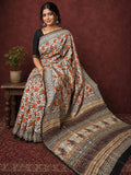 Indiehaat | Beige Chanderi Silk Kalamkari Saree