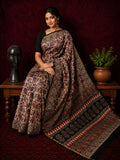 Indiehaat | Beige Chanderi Silk Kalamkari Saree