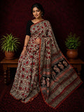 Indiehaat | Beige Chanderi Silk Kalamkari Saree
