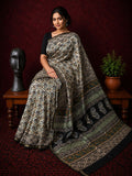 Indiehaat | Beige Chanderi Silk Kalamkari Saree