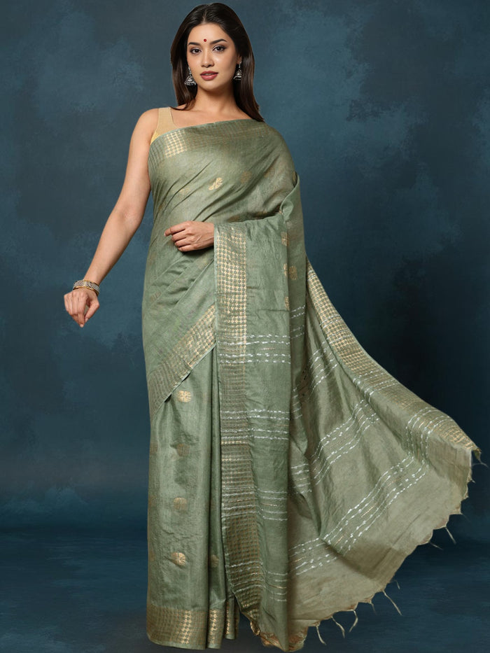 Indiehaat | Kota Silk Hand Dyed Kantha Saree Red