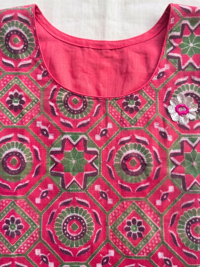 Indiehaat | Kota Doria Hand Block Print Stitched Suit Pink