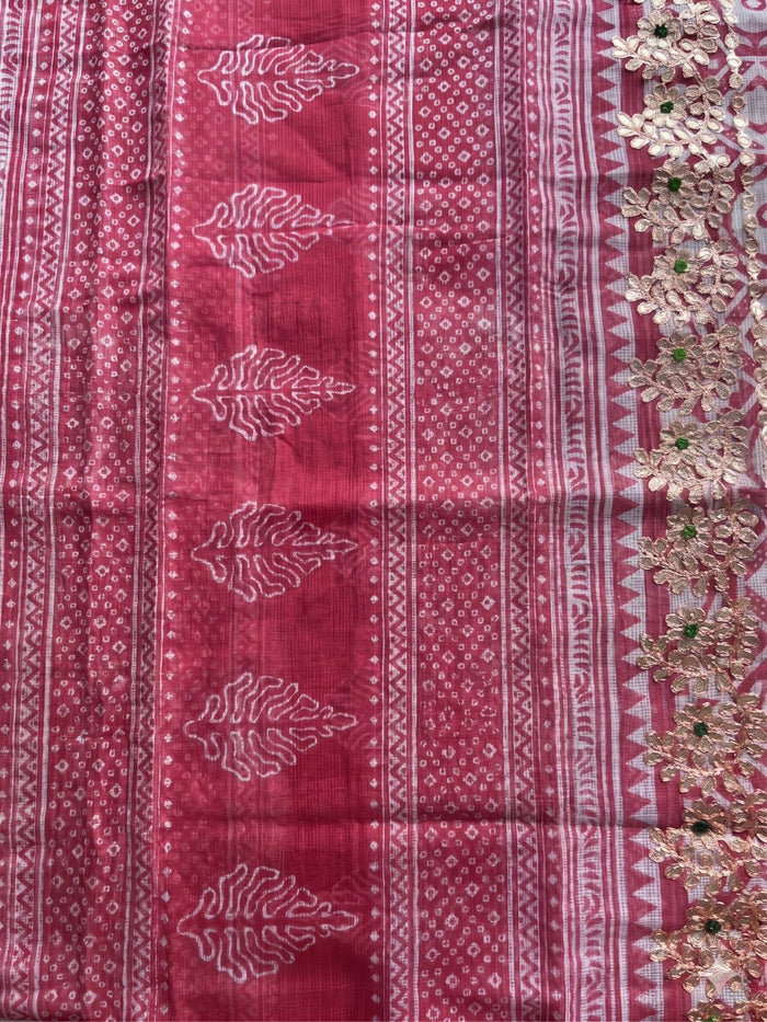 Indiehaat | Kota Doria Hand Block Print Stitched Suit Pink