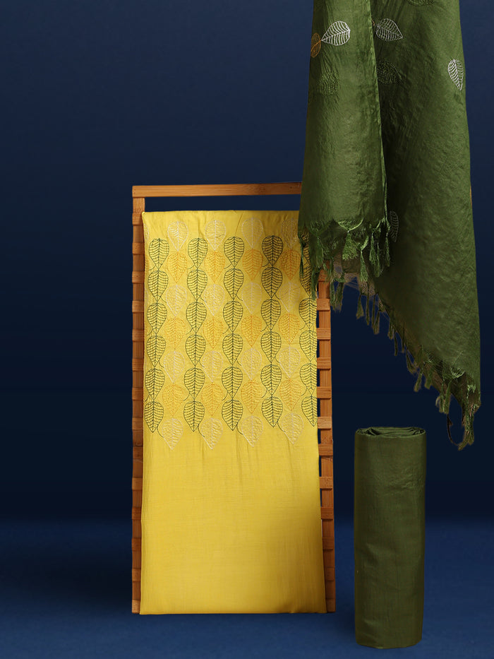 Katan Silk Embroidered Yellow & Green Suit (T+B+D)