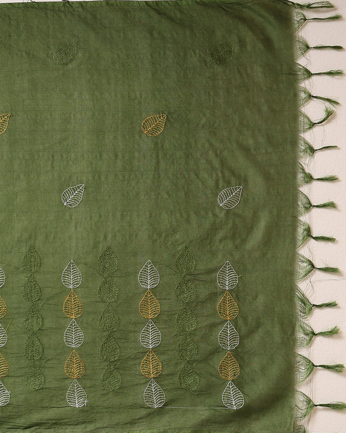 Katan Silk Embroidered Yellow & Green Suit (T+B+D)