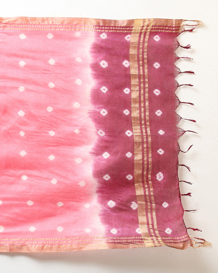 Indiehaat | Katan Silk Bandhani Ombre Suit Maroon & Pink