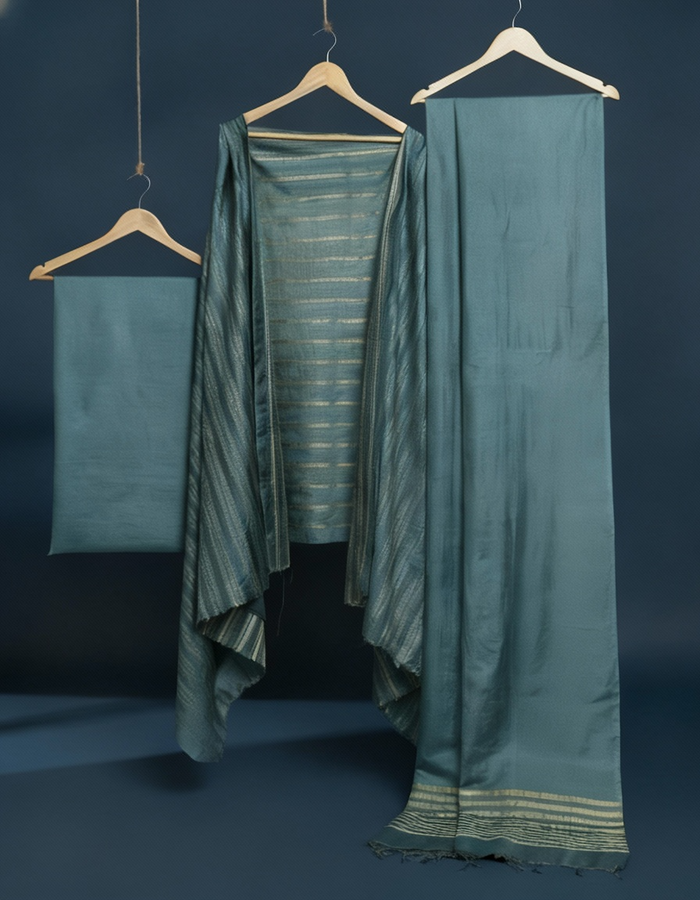 Katan Silk Melodic Handcrafted Gray Suit (T+B+D)