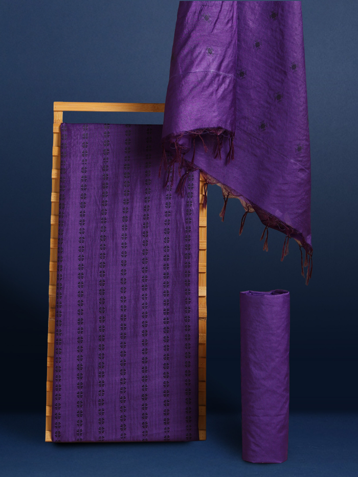 Katan Silk Resplendent Handcrafted Purple Suit (T+B+D)