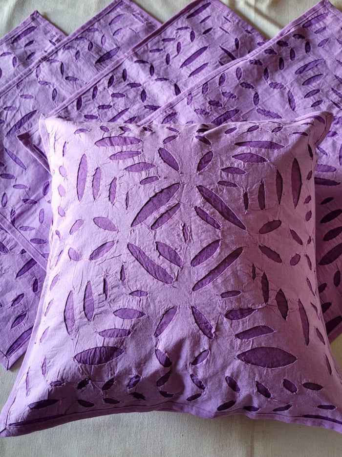 Indiehaat | Pure Cotton Applique Cushion Cover Purple