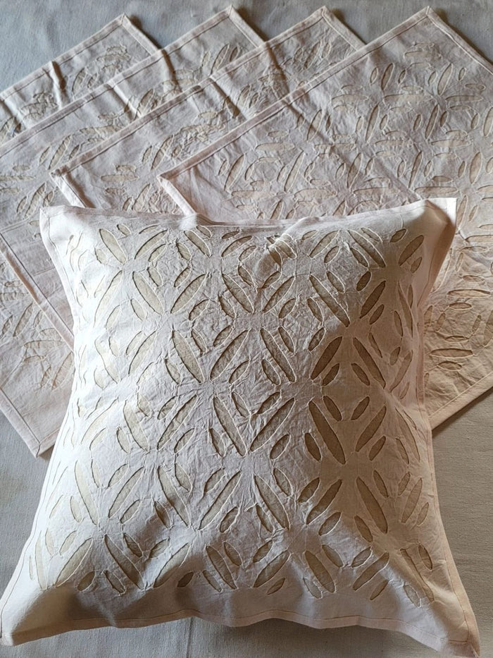 Indiehaat | Pure Cotton Applique Cushion Cover Peach