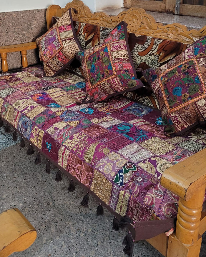 Indiehaat|Kambadiya Brown Sofa Throw & Cushion Cover|Elegant DÃƒÂ©cor