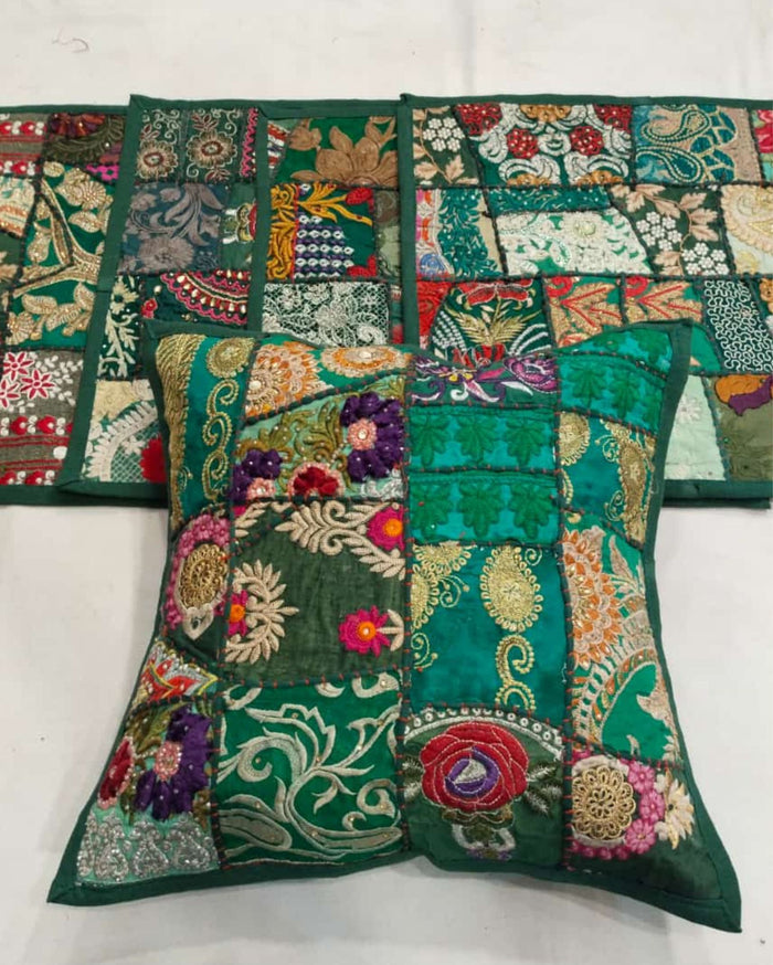 Indiehaat Khamma Ghani Kambadiya Green Cushion Cover | Elegant DÃƒÂ©cor