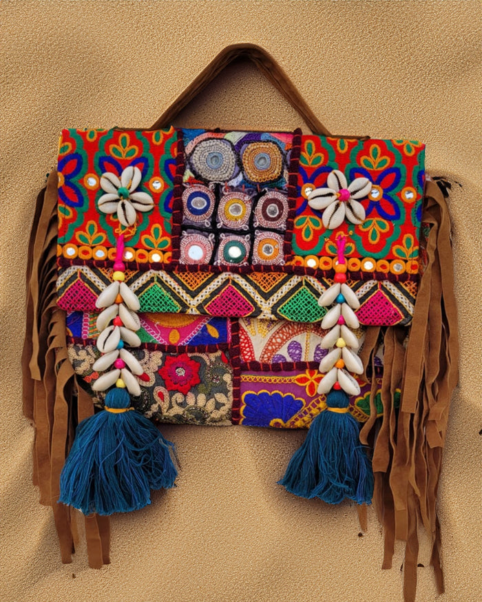 Indiehaat|Pure Cloth Kambadiya Patch Work Brown Sling Bags