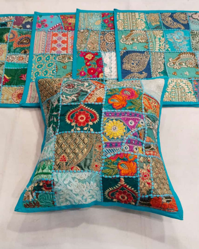 Indiehaat Khamma Ghani Kambadiya Sky Blue Cushion Cover | Elegant DÃƒÂ©cor