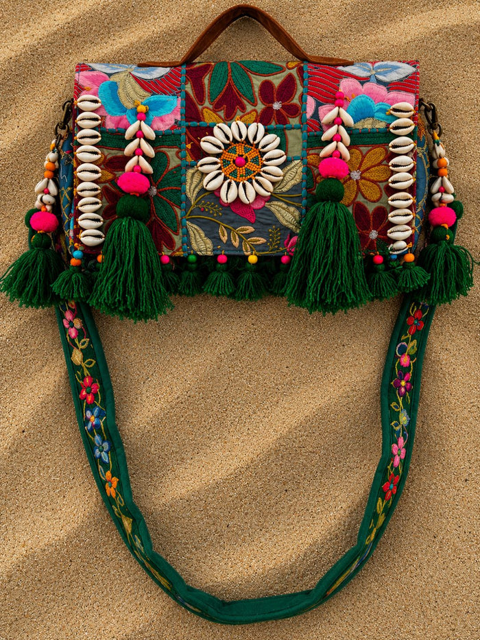 Indiehaat | Green Kambadiay Patch Work Bags