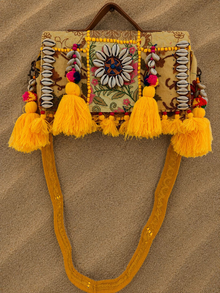Indiehaat | Yellow Kambadiay Patch Work Bags