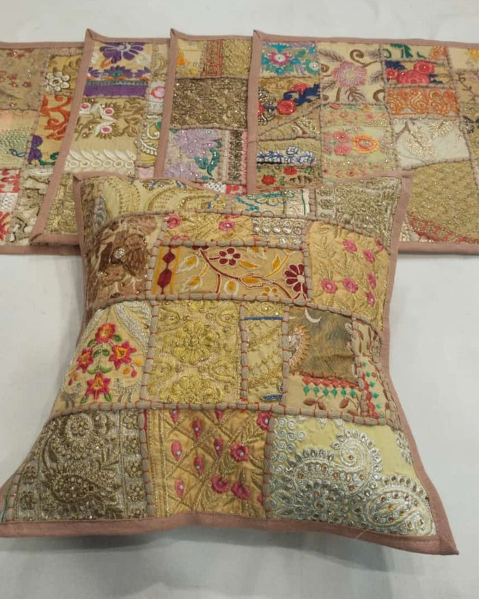 Indiehaat Khamma Ghani Kambadiya Beige Cushion Cover | Elegant DÃƒÂ©cor