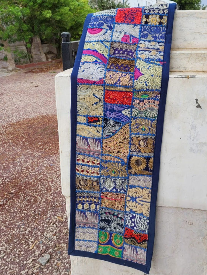 Indiehaat | Pure Cotton Kambadiya Work Table Runner Blue