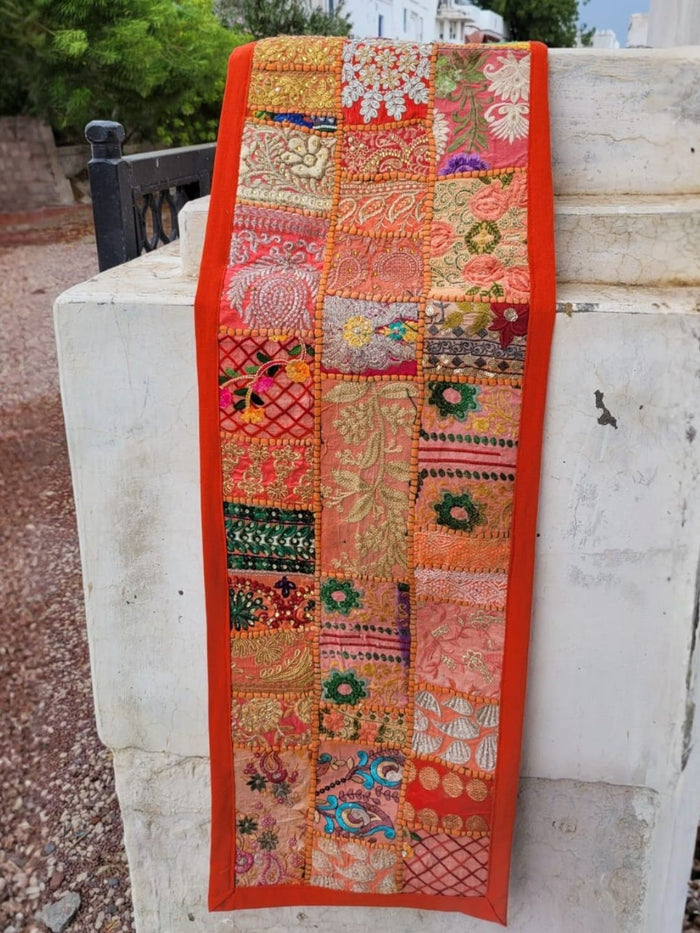 Indiehaat | Pure Cotton Kambadiya Work Table Runner Orange