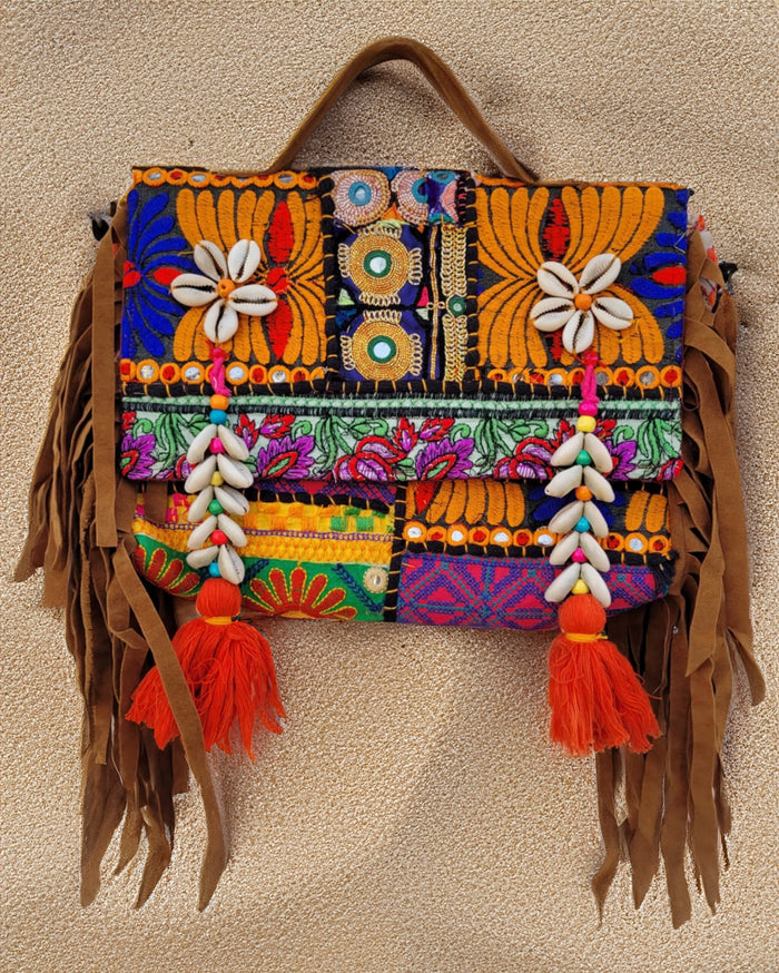 Indiehaat|Pure Cloth Kambadiya Patch Work Brown Sling Bags