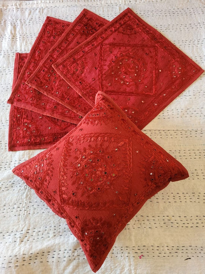 Indiehaat | Pure Cotton Embroidered Cushion Cover Maroon