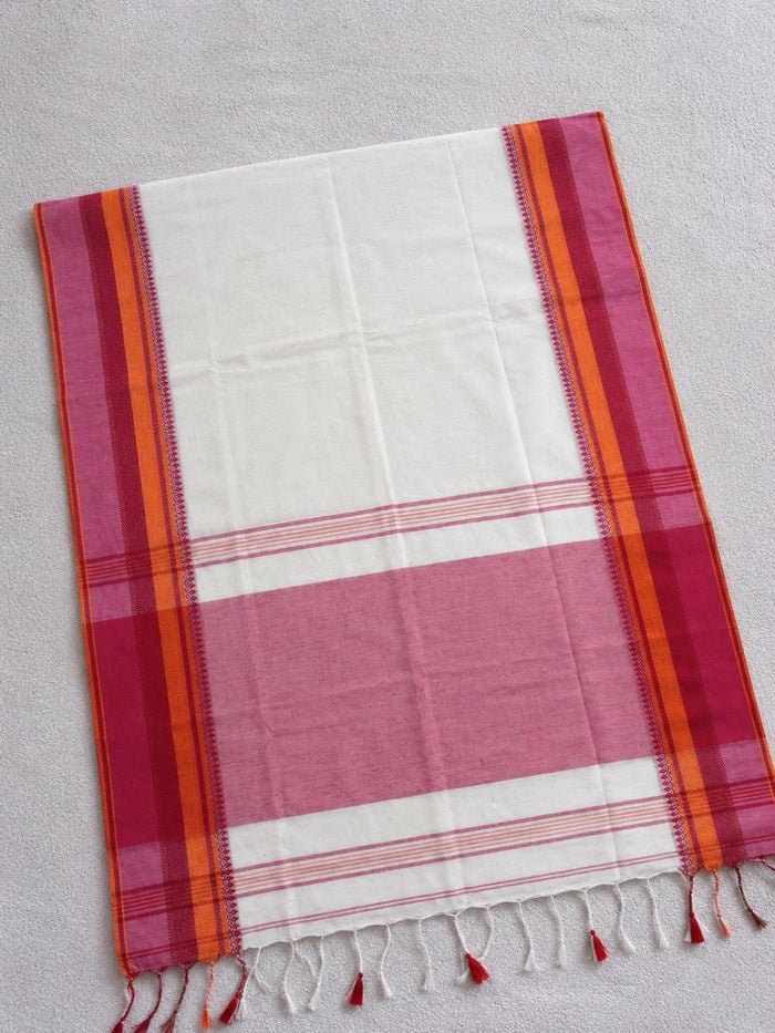 Indiehaat | Pure Khadi Cotton Handloom Saree Red & White