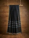 Indiehaat | Applique Kantha Pure Mul Cotton Dupatta Black