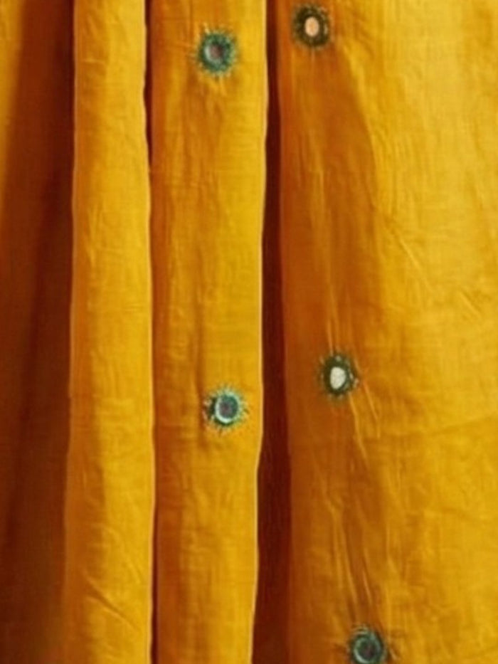 Indiehaat | Applique Kantha Pure Mul Cotton Dupatta Yellow