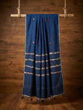 Indiehaat | Applique Kantha Pure Mul Cotton Dupatta Blue