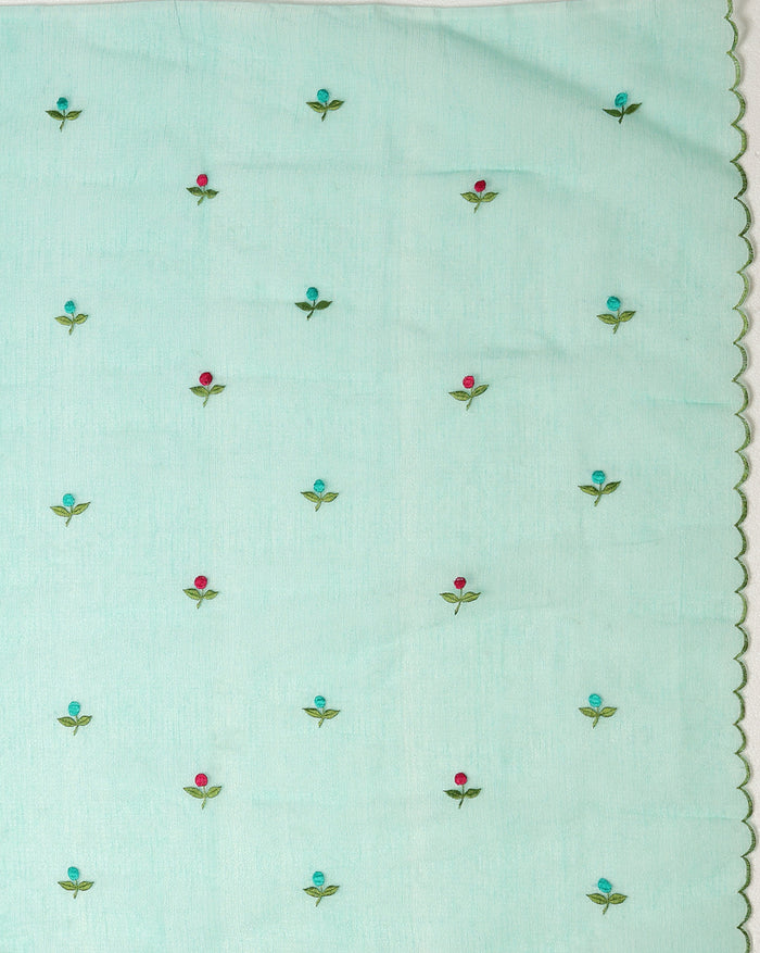 Kota Doria Blue Saree Allover Embroidery Handcrafted