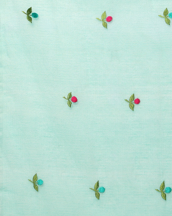 Kota Doria Blue Saree Allover Embroidery Handcrafted