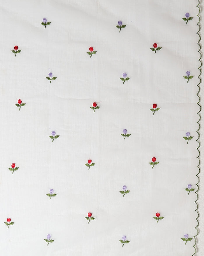 Kota Doria White Saree Allover Embroidery Handcrafted