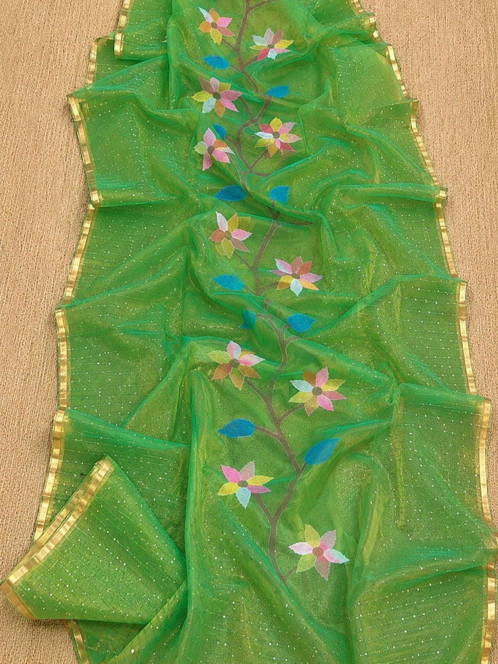 Indiehaat | Green Muslin Silk Jamdani Saree