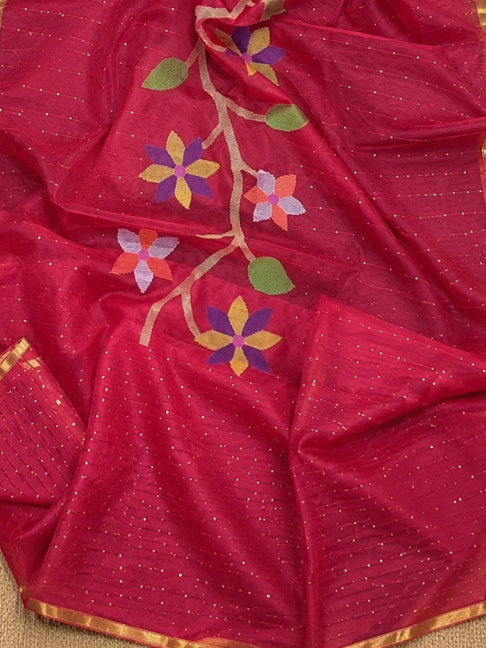 Indiehaat | Pink Muslin Silk Jamdani Saree