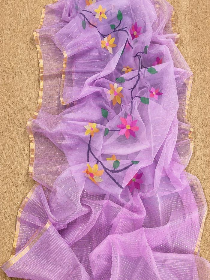 Indiehaat | Purple Muslin Silk Jamdani Saree