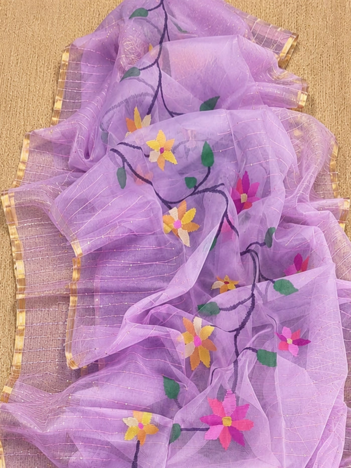 Indiehaat | Purple Muslin Silk Jamdani Saree