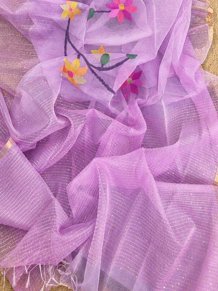 Indiehaat | Purple Muslin Silk Jamdani Saree