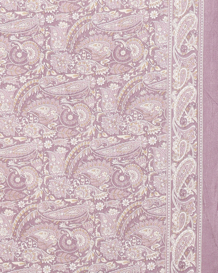 Indiehaat | Kashmiri Silk Printed Saree Lavender & White