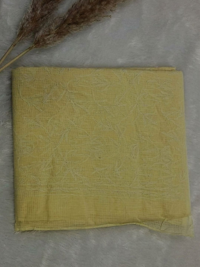 Indiehaat | Tepchi Handwork Kota Doria Saree Yellow