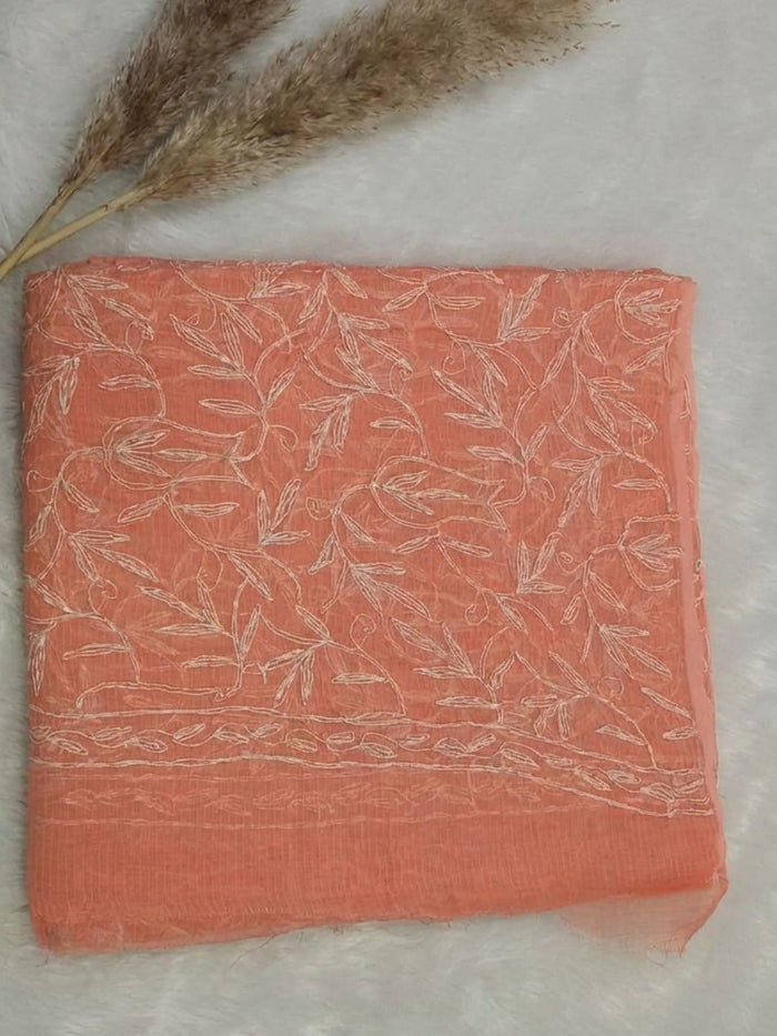 Indiehaat | Tepchi Handwork Kota Doria Saree Peach